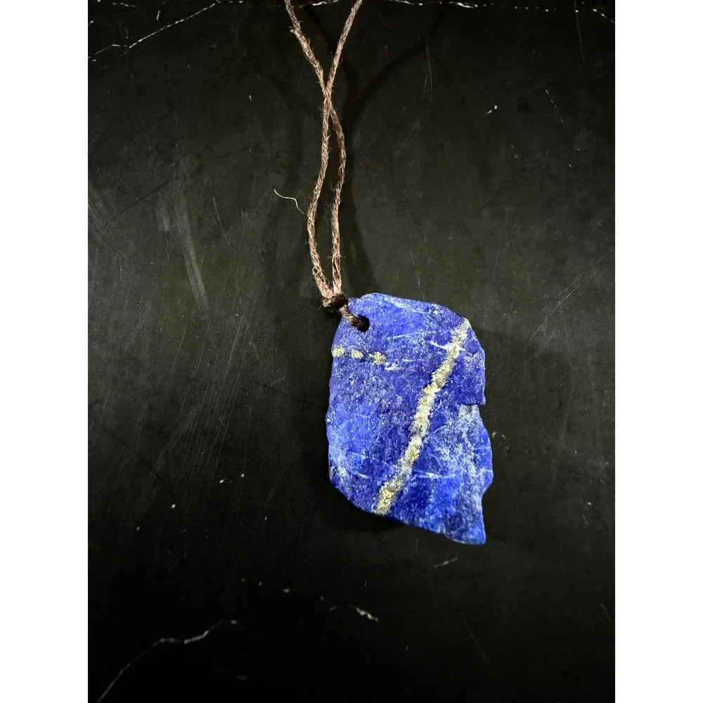 Unpolished Raw Lapis Lazuli Stone Corded 24in Pendant 1in X .75in